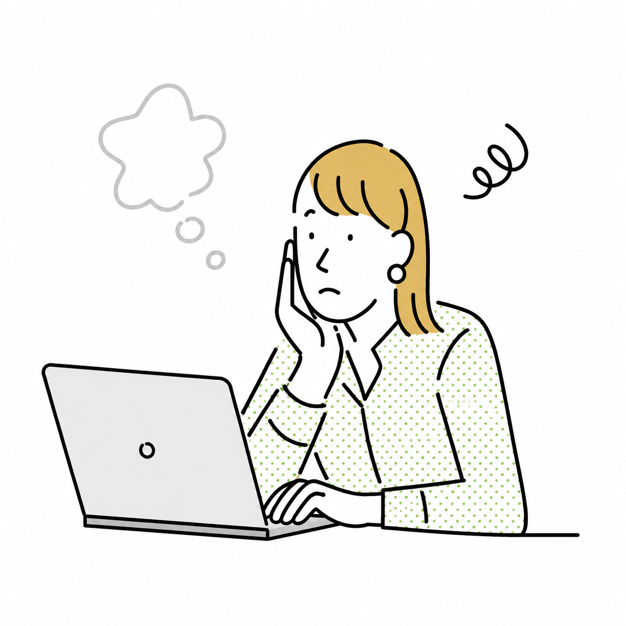 介護士がパソコンで求人を確認しているイラスト